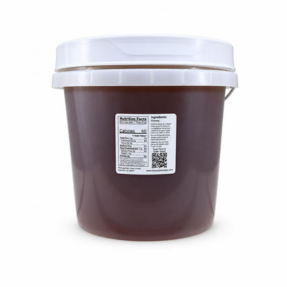 Raw Organic Yucatán honey 12 lb (1 gallon) bucket back label on a white background